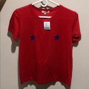 Red urban outfitters t shirt with blue stars